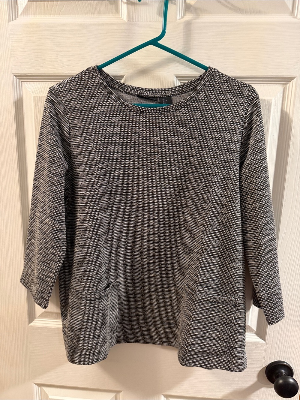 Tahari Relaxed Knit Crewneck Top in Heather Gray.